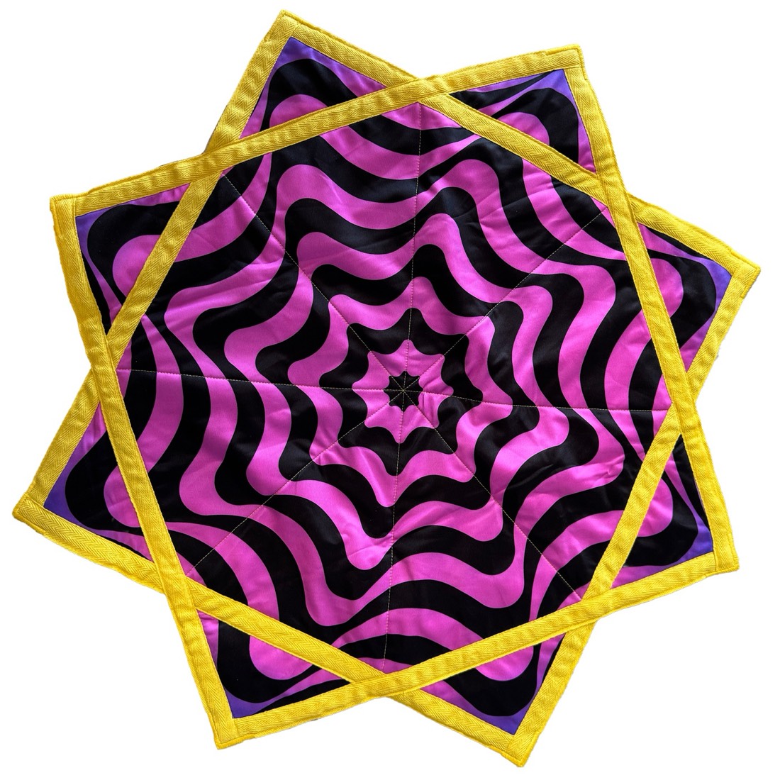 The pink and black wave design on the back